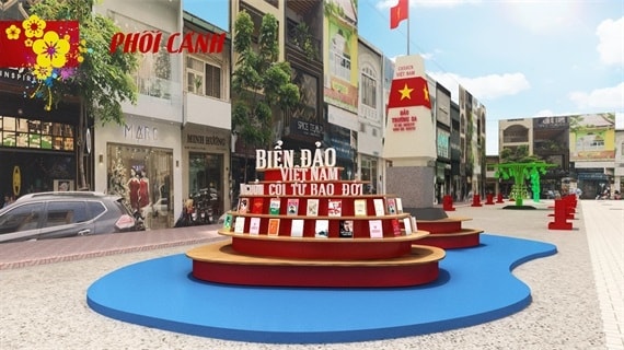 Phối cảnh cột mốc chủ quyền biển đảo Việt Nam tại đường sách Tết Kỷ Hợi. Ảnh: BTC