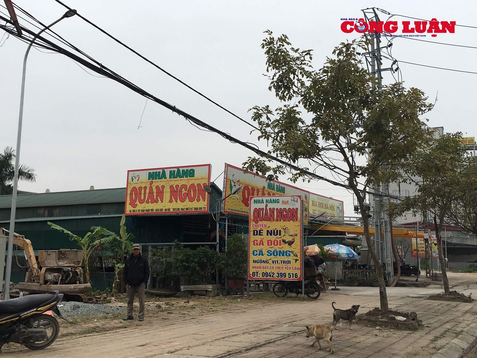Quán ăn vi phạm hành lang an toàn lưới điện và mọc trên đất nông nghiệp tại khu 6 TT Trạm Trôi.