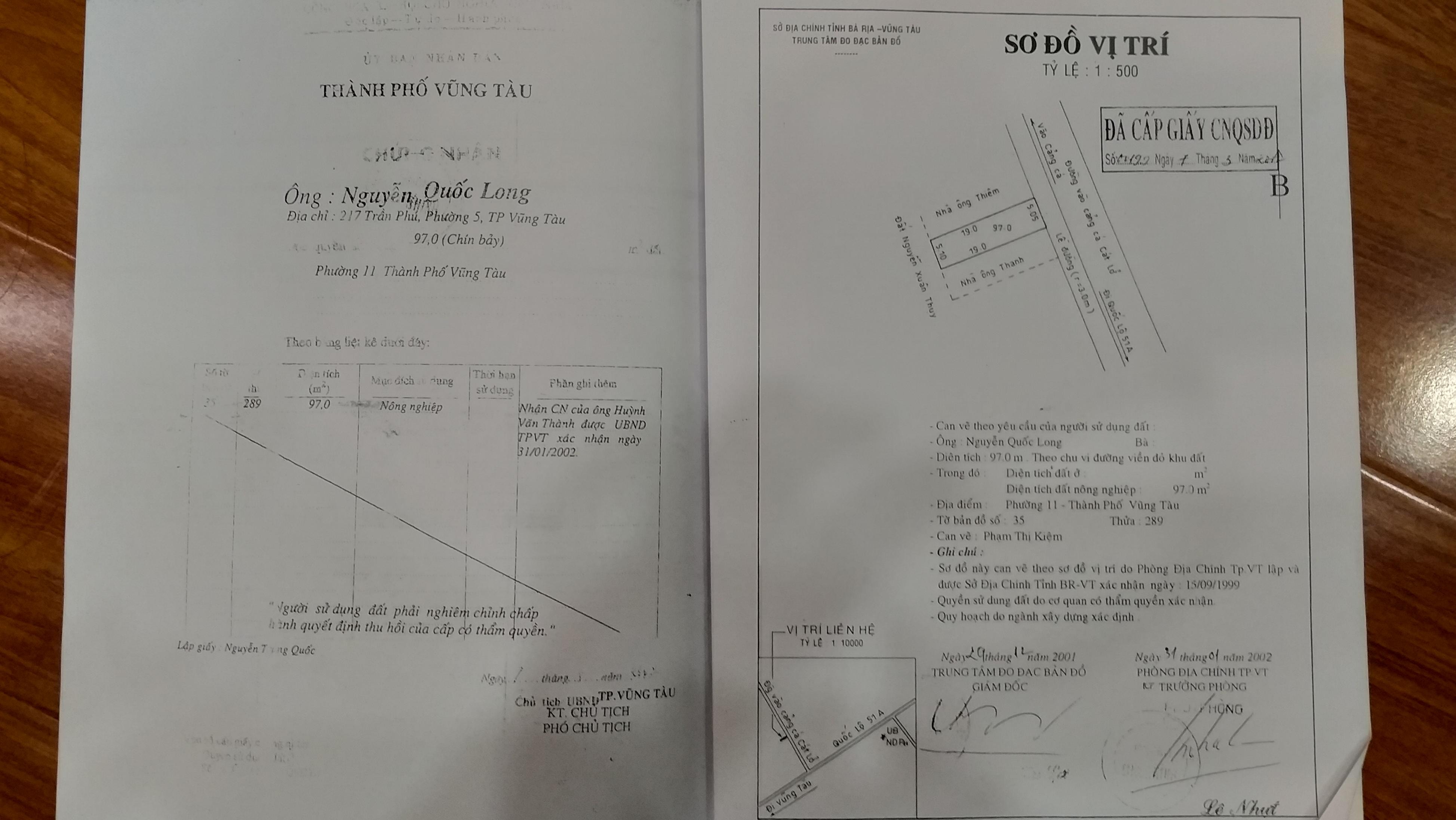 Sổ đất ông Nguyễn Quốc Long