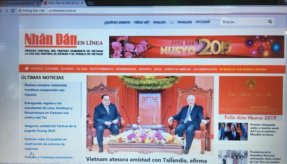 Giao diện báo Nhân dân điện tử tiếng Tây Ban Nha