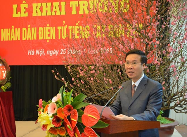 Đồng chí Võ Văn Thưởng, Ủy viên Bộ Chính trị, Bí thư Trung ương Đảng, Trưởng Ban Tuyên giáo Trung ương phát biểu chỉ đạo