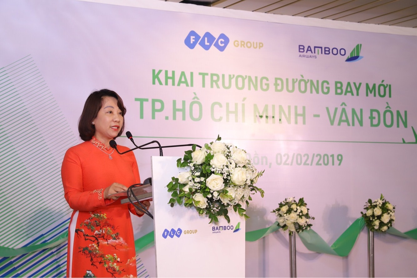 Bà Vũ Thị Thu Thủy - Phó Chủ tịch UBND tỉnh Quảng Ninh phát biểu tại lễ khai trương.