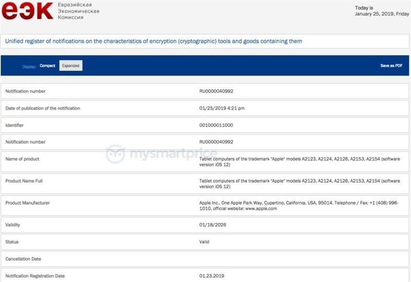 Nhiều mẫu iPad đã đạt chứng nhận.