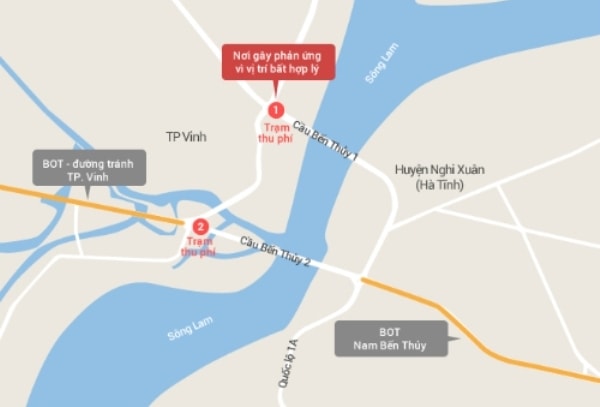 Hai trạm thu phí phục vụ thu hoàn vốn BOT đường tránh TP. Vinh - Ảnh: Danviet.vn