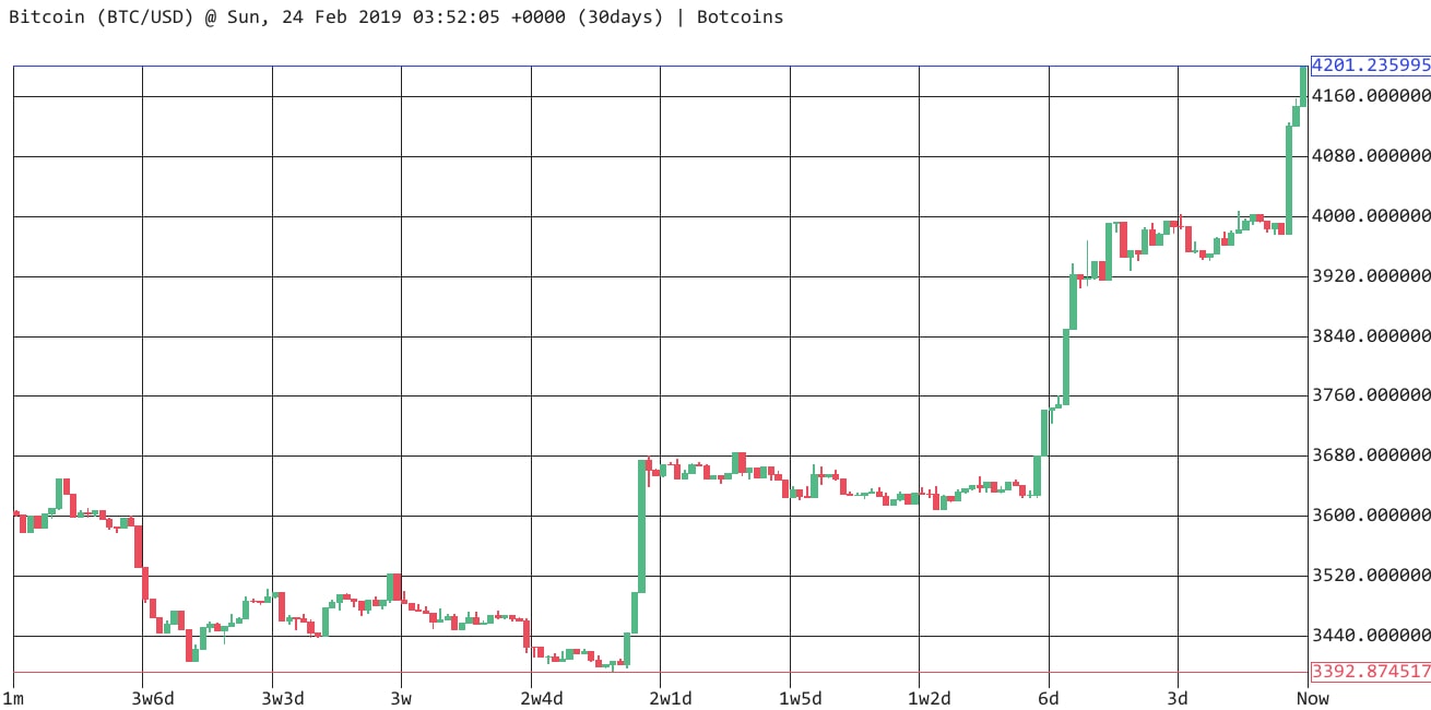 Biểu đồ giá của Bitcoin trong 30 ngày qua.
