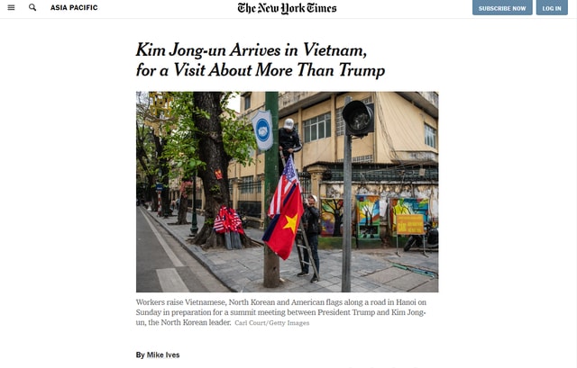 Hãng tin The New York Times đưa tin về cuộc gặp giữa 2 nhà lãnh đạo Mỹ - Triều