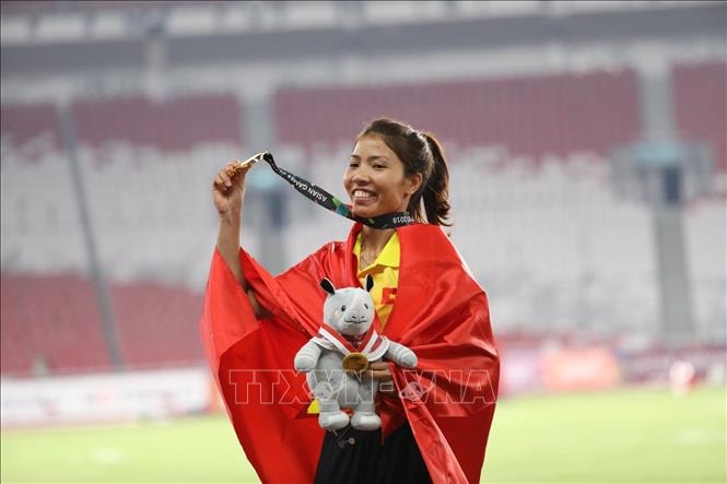 Bùi Thị Thu Thảo giành tấm huy chương vàng thứ 2 cho đoàn thể thao Việt Nam tại ASIAD 2018. Ảnh: Phát/ TTXVN