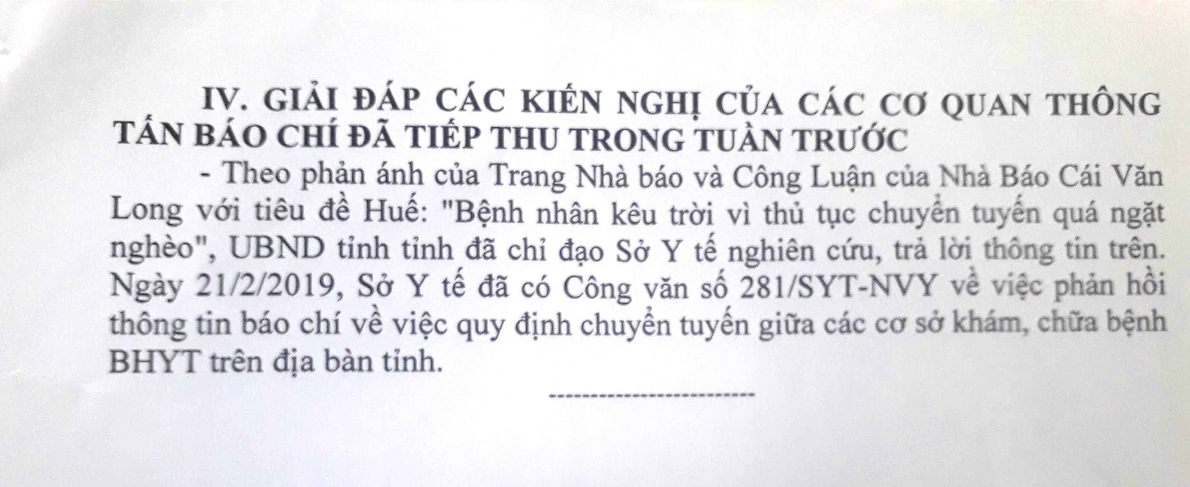 Tiếp thu và giải đáp kiến nghị phản ánh của các cơ quan thông tấn báo chí của UBND tỉnh Thừa Thiên Huế. Ảnh: Cái Văn Long.