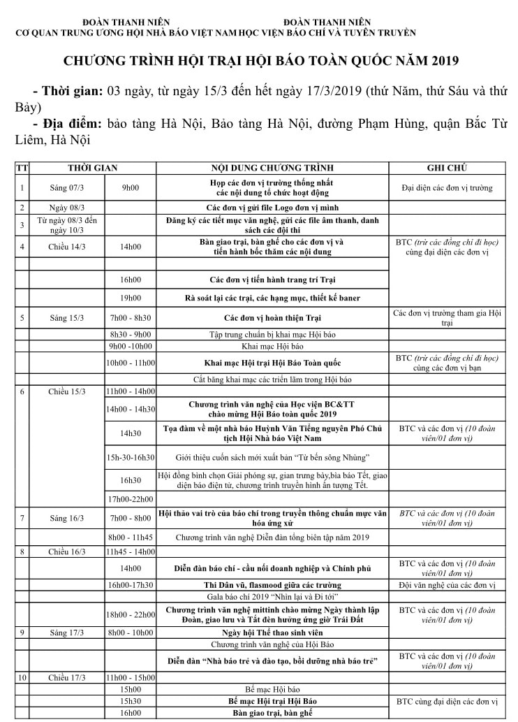 Chương trình Hội trại Hội báo Toàn quốc năm 2019