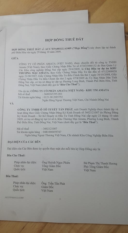 Ngày 29/10/2009, Amata Biên Hòa và Công ty Tấn Đạt Phát đã ký Hợp đồng thuê đất số ACC/TTP001LLA 1009.