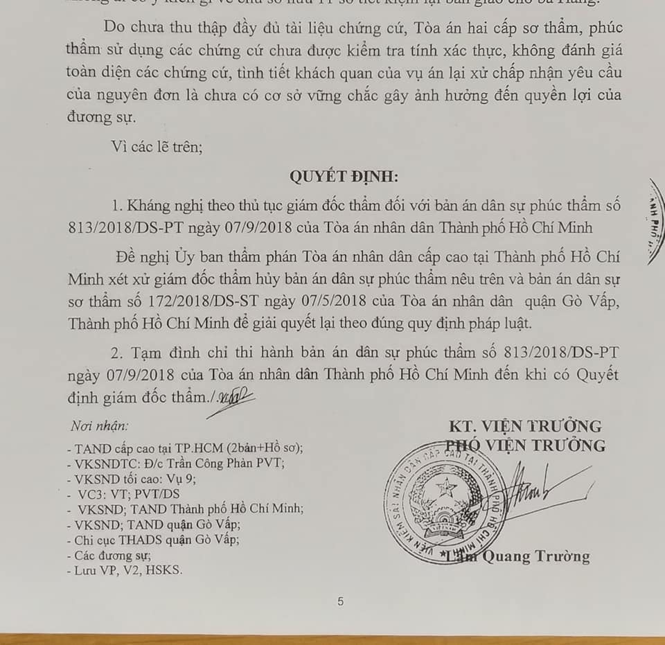 Quyết định kháng nghị giám đốc thẩm của VKSND Cấp cao tại TP. HCM