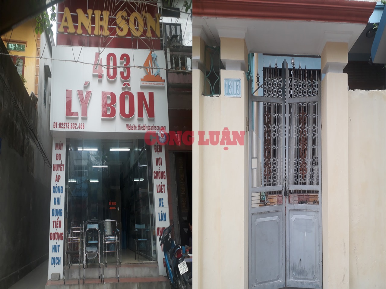 Tại Thái Bình, Cửa hàng Trang thiết bị y tế Anh Sơn là có thực và Cửa hàng Thiết bị y tế Kim Ngân là nhà riêng không có thực