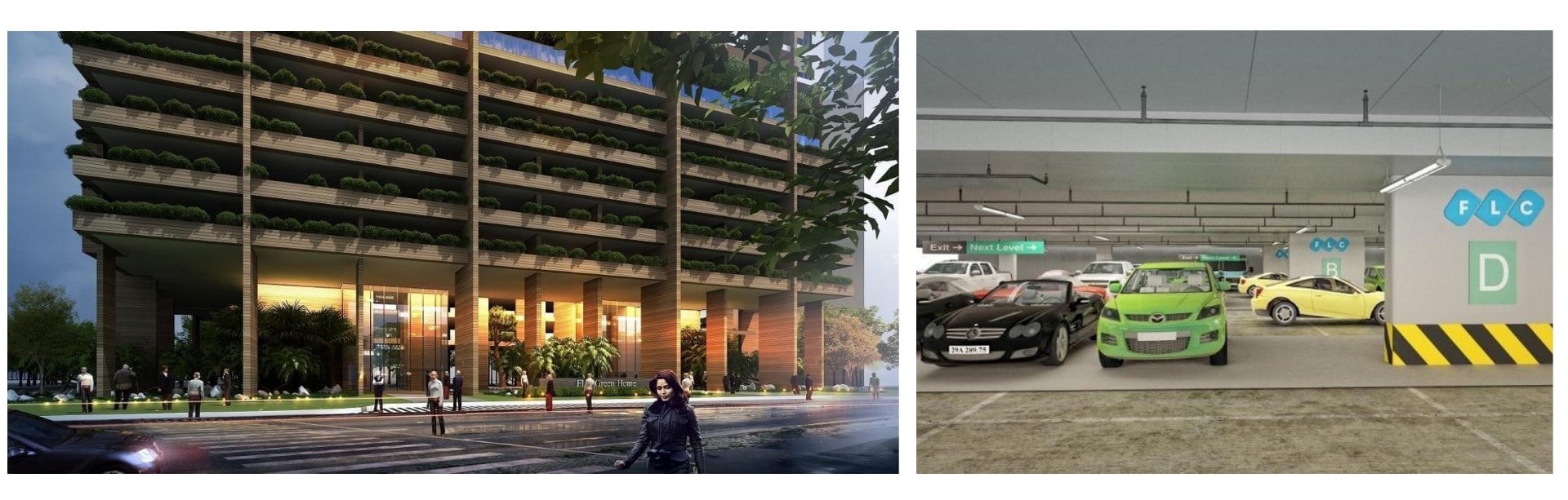 Màu xanh phủ kín 5 tầng bãi xe mang đến không gian sinh thái cho dự án FLC Green Apartment