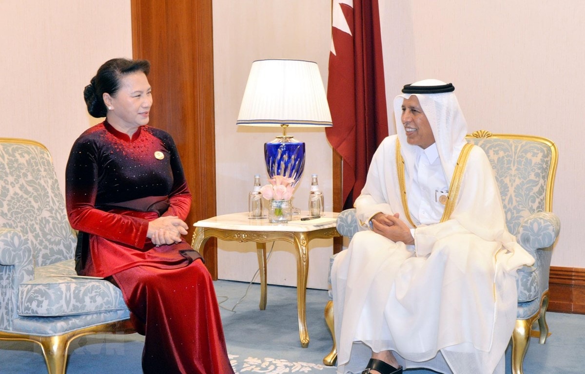 Chủ tịch Quốc hội Nguyễn Thị Kim Ngân hội kiến Chủ tịch Hội đồng Shura Qatar, ông Ahmad Bin Abdullah Al Mahmoud. Ảnh: TTXVN