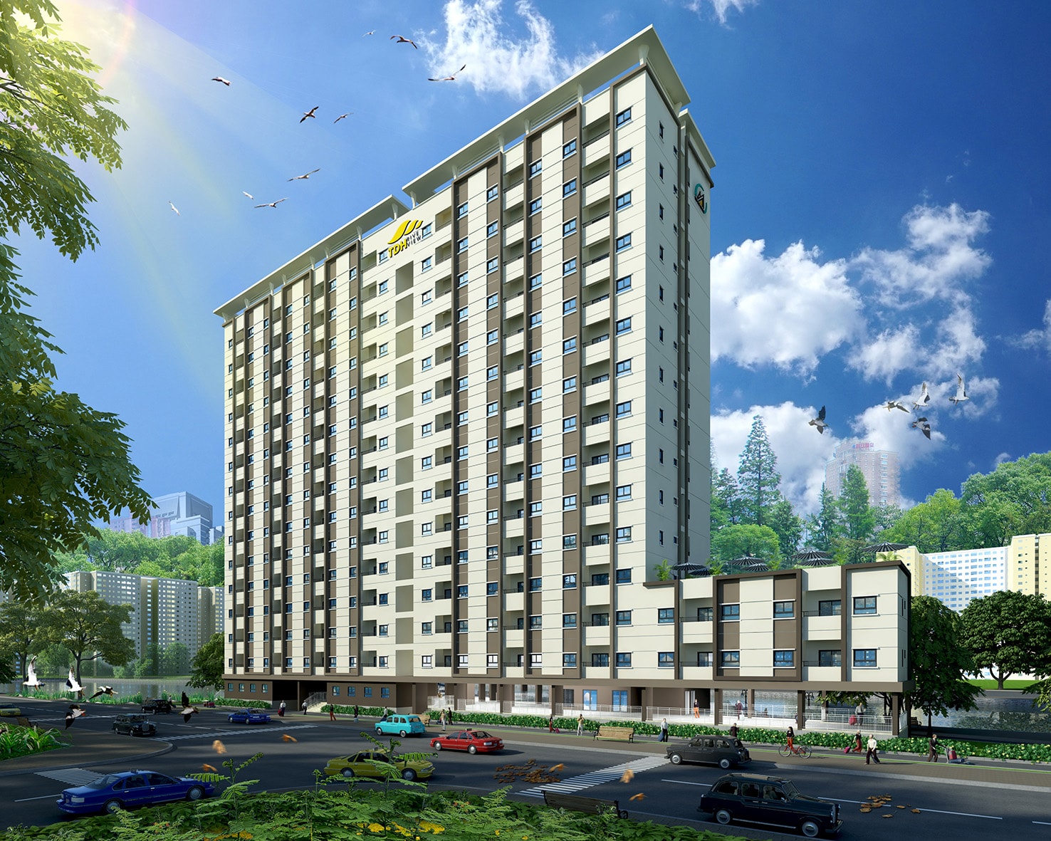 TDH RiverView phục vụ cư dân với đầy đủ tiện ích như: khu vui chơi trẻ em, công viên xanh, phòng tập Gym, spa, trường học các cấp …