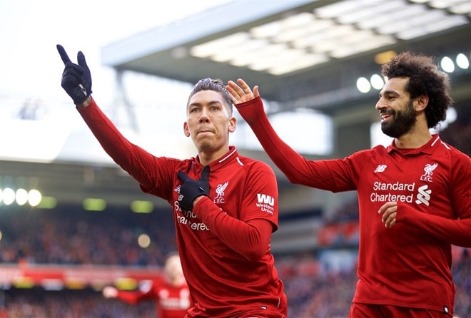 Cặp đôi tiền đạo Salah và Firmino là chìa khóa thành công của Liverpool trong suốt thời gian qua. Ảnh:Getty
