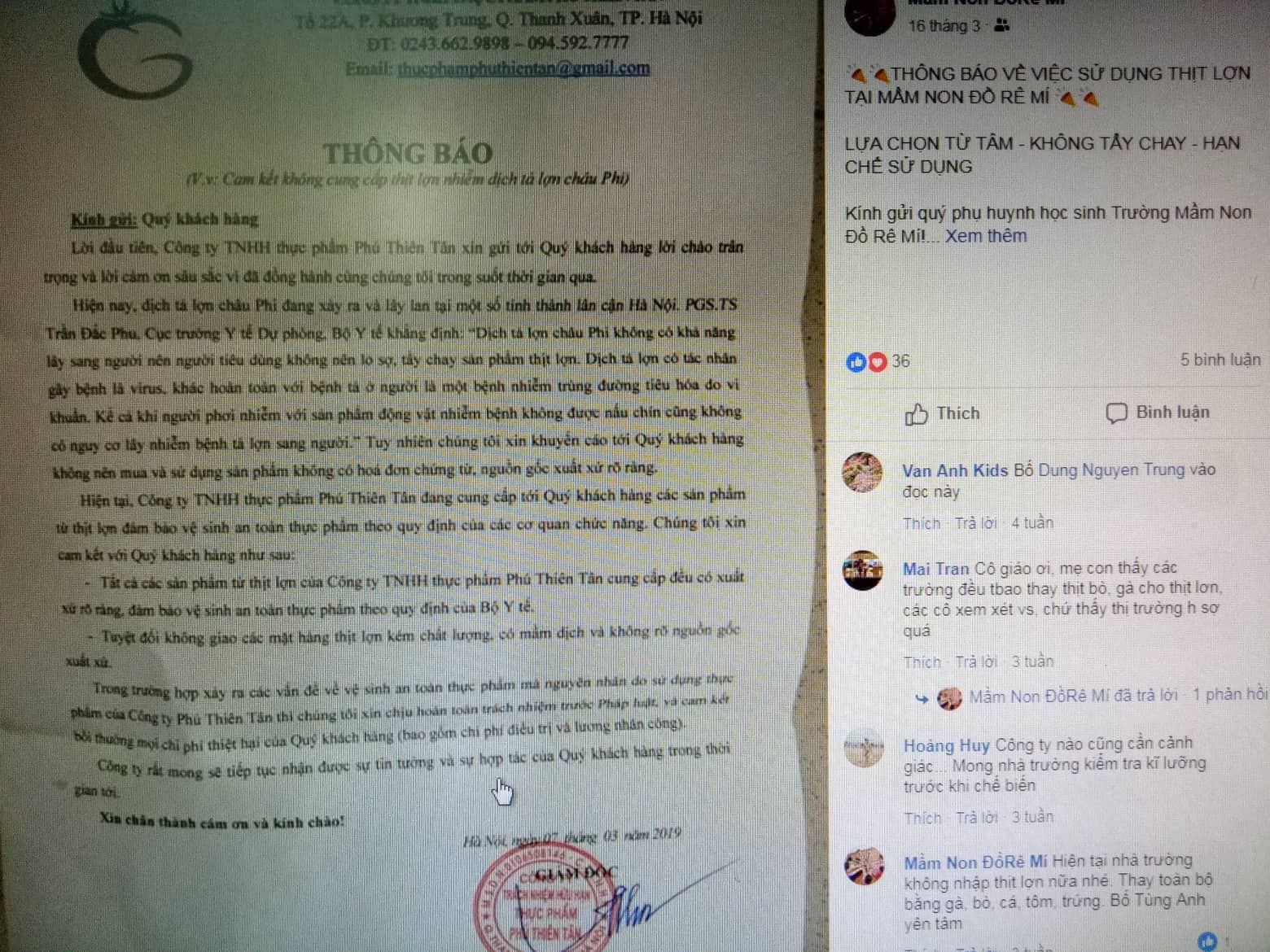 Ảnh chụp lại từ fanpage trường mầm non Đồ rê mí. Ảnh: Lương Minh