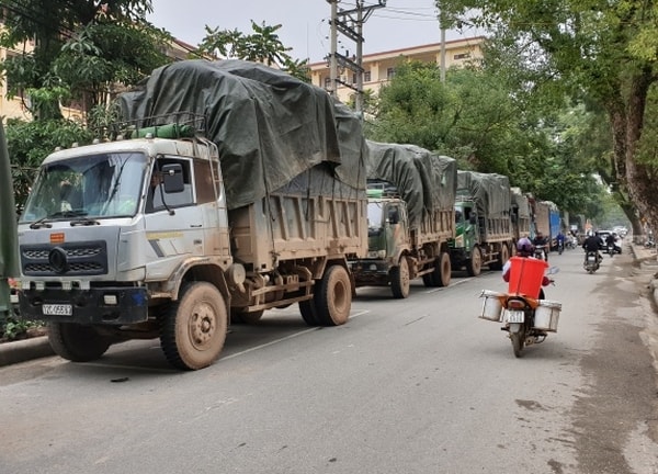 Các đối tượng buôn lậu cho cả dàn xe gồm cả xe mang biển số nước ngoài chạy hàng lậu vào Việt Nam. Ảnh: BCA