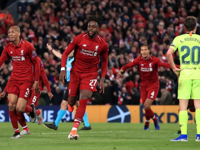 Origi có trận đấu ấn tượng khi lập cú đúp vào lưới Barcelona. Ảnh: Getty