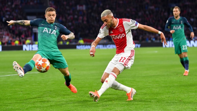 Ziyech khép lại cuộc hành trình của mình tại Champions League năm nay bằng bàn thắng vào lưới Tottenham. Ảnh: Getty