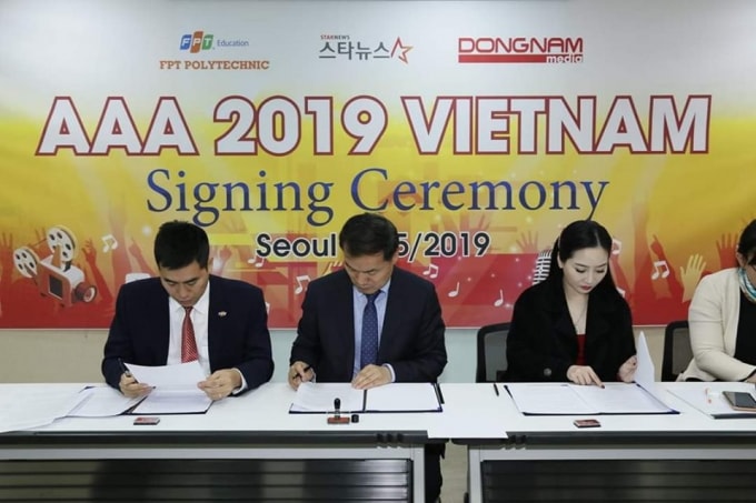 Hình ảnh tại Lễ ký kết của đại diện Trường Cao đẳng FPT polytechnic, Đông Nam Media và Công ty starnews Hàn Quốc.