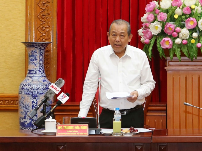 Ủy viên Bộ Chính trị, Phó Thủ tướng Thường trực Trương Hòa Bình phát biểu tại cuộc làm việc. Ảnh: VGP