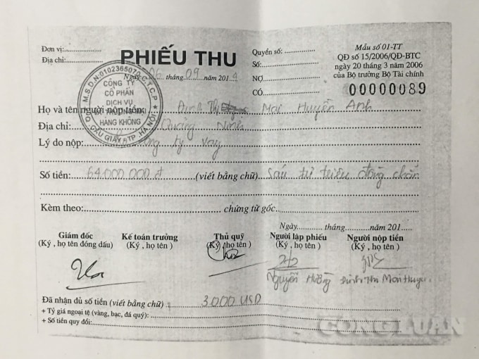 Phiếu thu tiền của Công ty Airseco khi thu tiền vay từ người dân.
