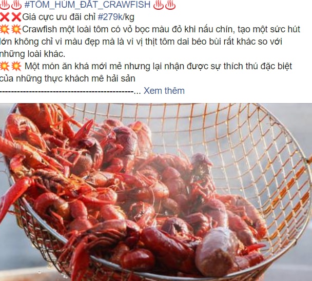 Bất chấp lệnh cấm, tôm hùm đất vẫn được bày bán công khai trên mạng xã hội. Ảnh: internet