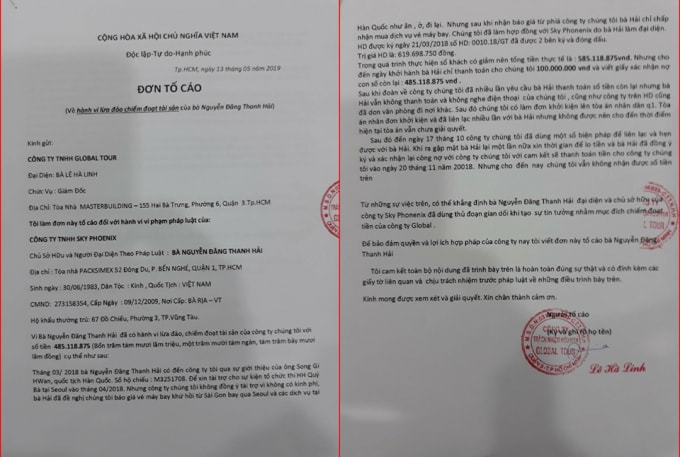 Đơn tố cáo của Giám đốc Công ty TNHH Global Tour.