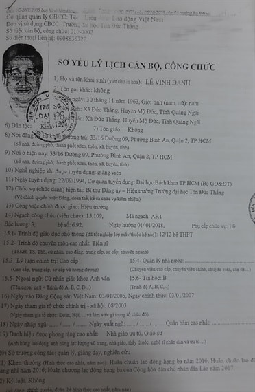 Hồ sơ cán bộ công chức lại ghi ông Danh sinh năm 1963