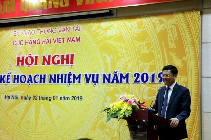 Cục trưởng Nguyễn Xuân Sang báo cáo tình hình hoạt động của ngành Hàng hải trong năm 2018.