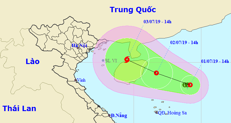 Dự báo đường đi và hướng di chuyển của vùng thấp. (Ảnh: TTKTTVQG)