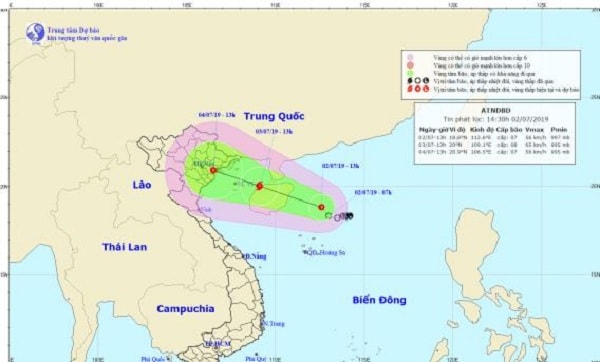 Dự báo đường đi và hướng di chuyển của vùng thấp. (Ảnh: TTKTTVQG)