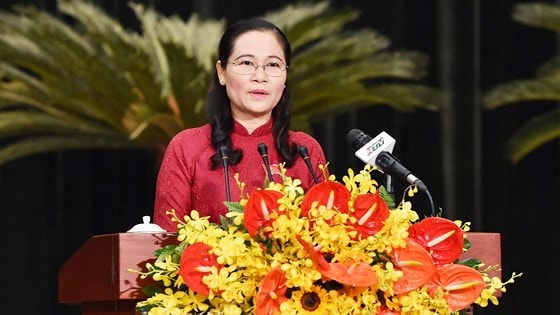 Chủ tịch HĐND TPHCM Nguyễn Thị Lệ phát biểu khai mạc. Ảnh: VD