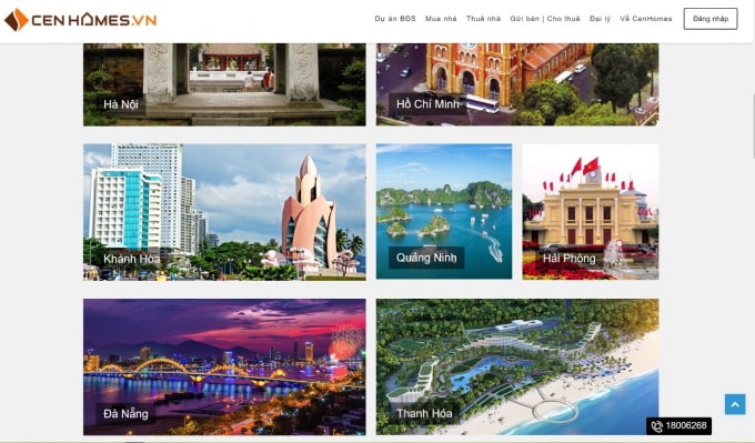 Giao diện chính của cenhomes.vn