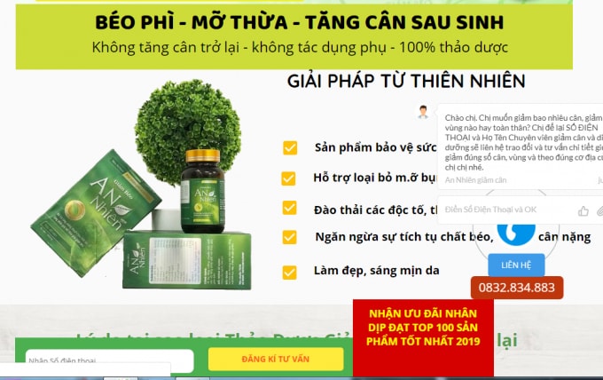 Ảnh chụp màn hình website tại địa chỉ http://www.giamcanannhien.com/.