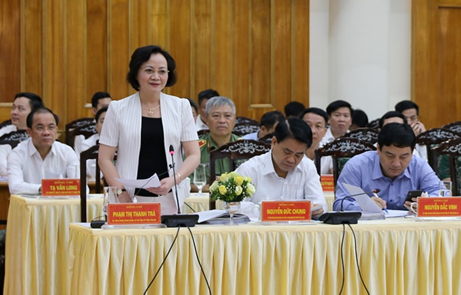 Bí thư Tỉnh ủy, Chủ tịch HĐND tỉnh Yên Bái Phạm Thị Thanh Trà phát biểu tại buổi làm việc.