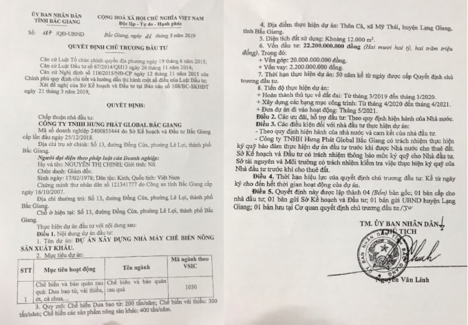 Quyết định Chủ trương đầu tư dự án.