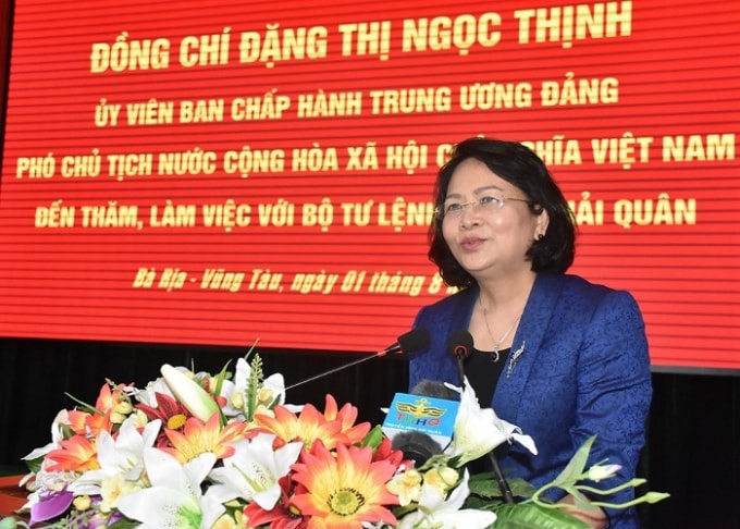 Phó Chủ tịch nước Đặng Thị Ngọc Thịnh ghi nhận những kết quả và thành tích đã đạt được của Quân chủng Hải quân trong thời gian qua