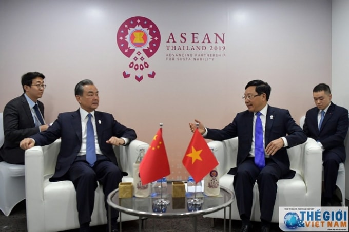 Phó Thủ tướng, Bộ trưởng Phạm Bình Minh và Uỷ viên Quốc vụ, Bộ trưởng Ngoại giao Trung Quốc Vương Nghị. Ảnh: TG&VN