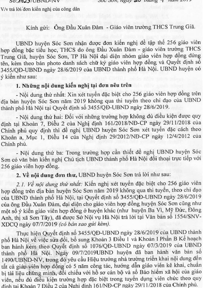 Công văn của UBND huyện Sóc Sơn