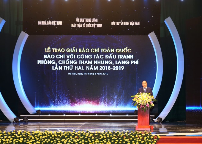 Thủ tướng Chính phủ Nguyễn Xuân Phúc phát biểu tại Lễ trao giải. Ảnh: Sơn Hải
