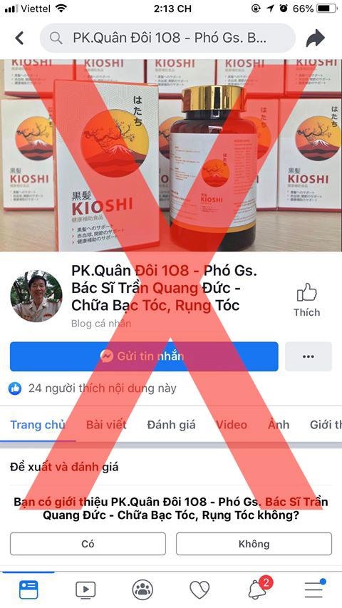 Bệnh viện TW Quân đội 108 khẳng định trang mạng xã hội này không phải của bệnh viện. Ảnh: BV cung cấp