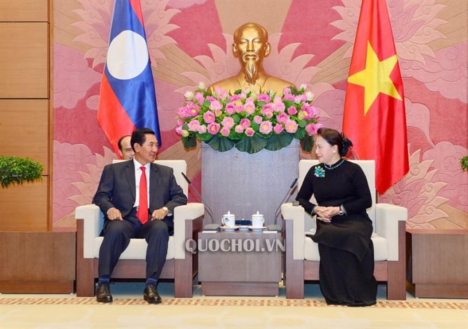 Chủ tịch Quốc hội Nguyễn Thị Kim Ngân tiếp Phó Chủ tịch Quốc hội nước Cộng hòa Dân chủ Nhân dân Lào Bounpone Bouttanavong. Ảnh: quochoi.vn