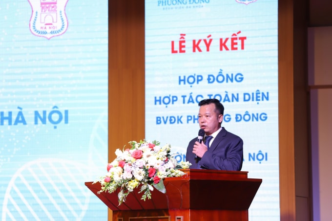 Ông Nguyễn Thanh Việt - Chủ tịch HĐQT Công ty Intracom kiêm Chủ tịch HĐTV Công ty TNHH Tổ hợp Y tế Phương Đông phát biểu tại lễ ký kết.