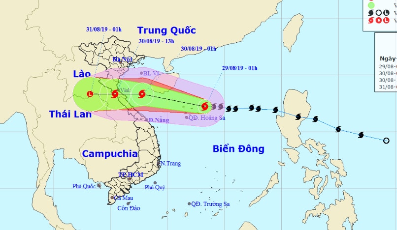Vị trí và hướng di chuyển của bão số 4 (tên quốc tế là Podul). Ảnh: TTKTTVQG.