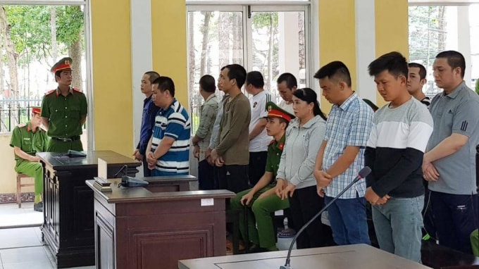 Các bị cáo tại phiên tòa sơ thẩm.