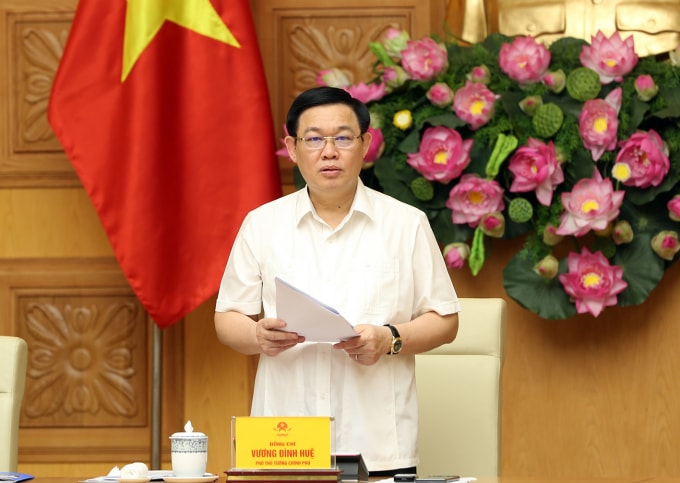 Phó Thủ tướng Vương Đình Huệ phát biểu tại cuộc họp của Ban chỉ đạo quốc gia về phòng chống rửa tiền. Ảnh: VGP