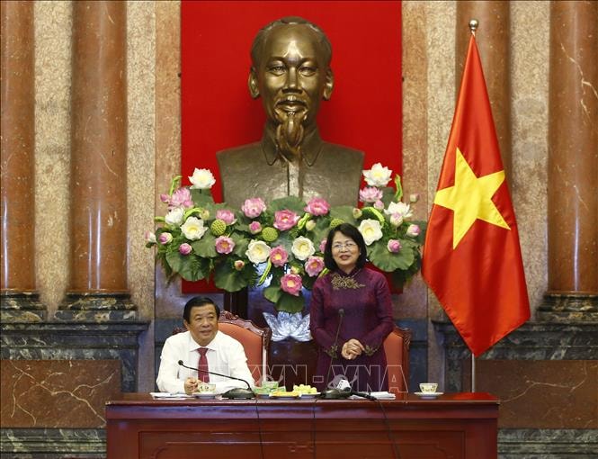 Phó Chủ tịch nước Đặng Thị Ngọc Thịnh phát biểu tại buổi tiếp. Ảnh: TTXVN