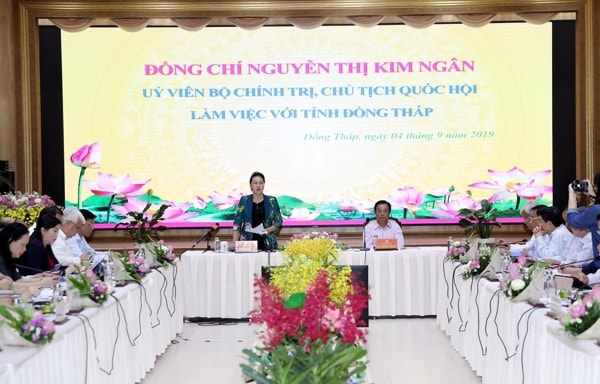 Chủ tịch Quốc hội Nguyễn Thị Kim Ngân phát biểu tại buổi làm việc. Ảnh: TTXVN